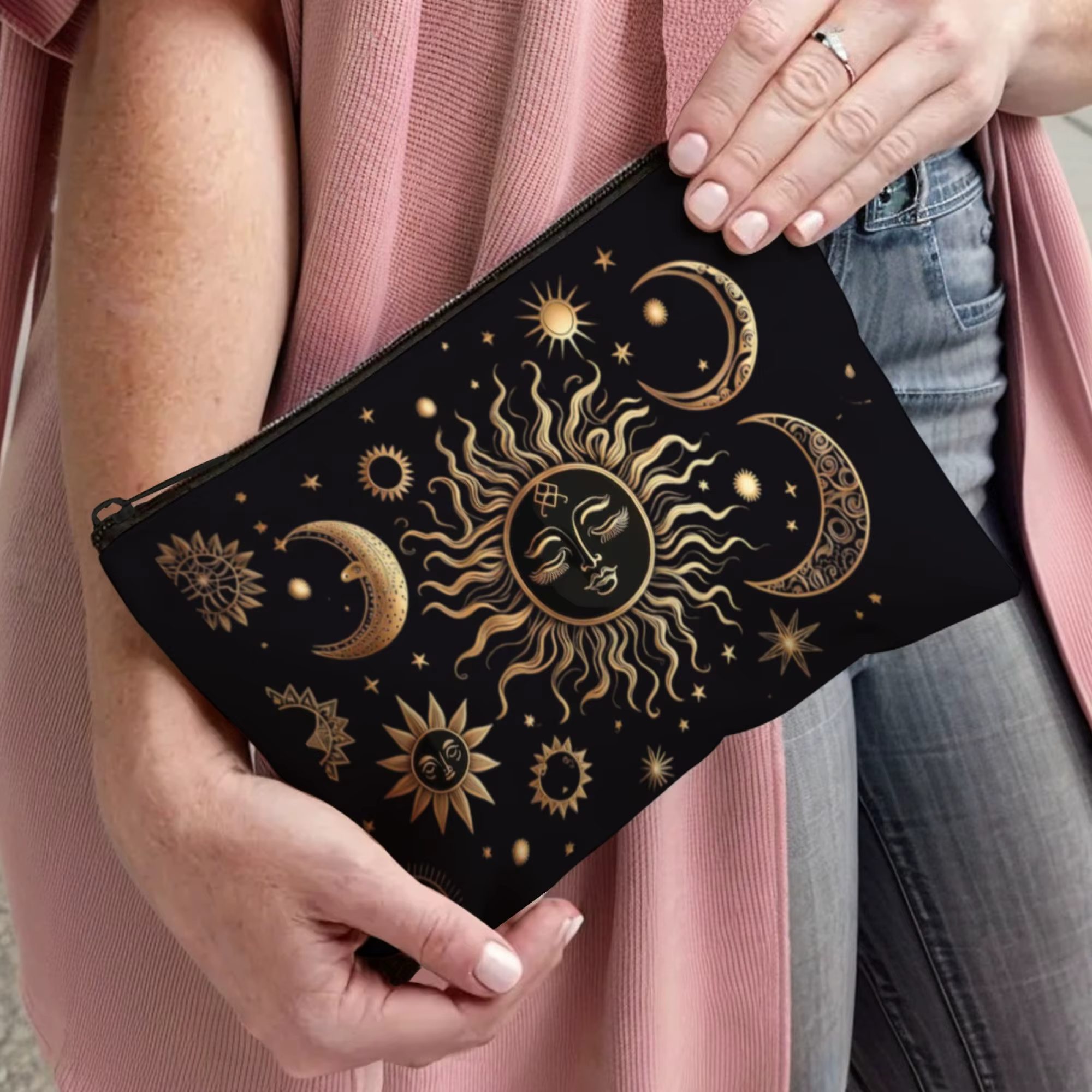Sac à cosmétiques magique soleil-lune-étoile ambiance mystique exotique cadeau idéal pour les amateurs de thème