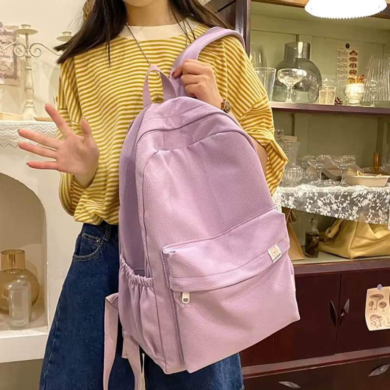Doux doux fille couleur unie grande capacité étudiant sac à dos nouveau style pour hommes et femmes étudiants simple à la mode