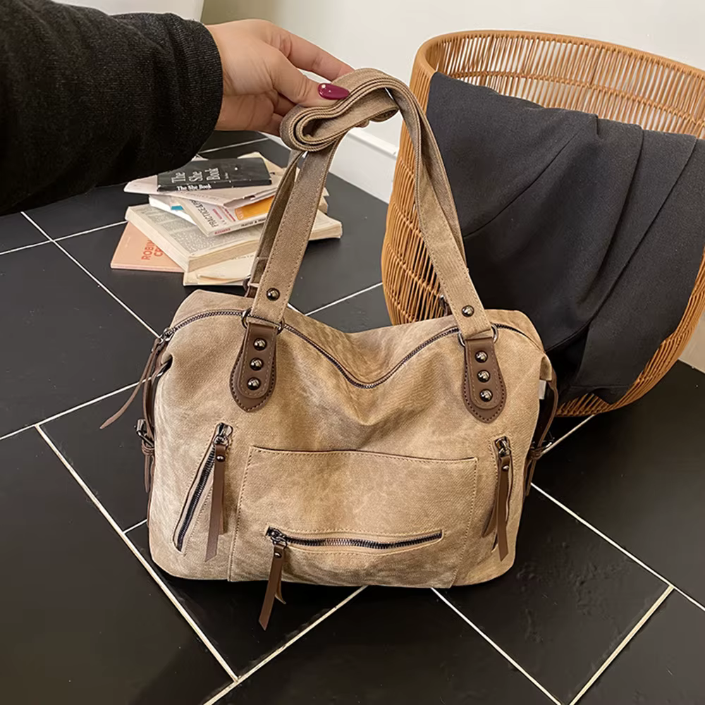 Sac fourre-tout à fermeture éclair en cuir PU de couleur unie