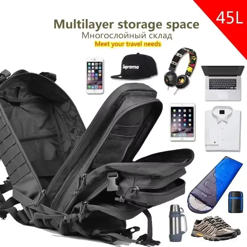 Sac à dos tactique pour hommes 45L grande capacité 3P Softback étanche Bug Out sac Molle sac à dos d'assaut pour randonnée chasse
