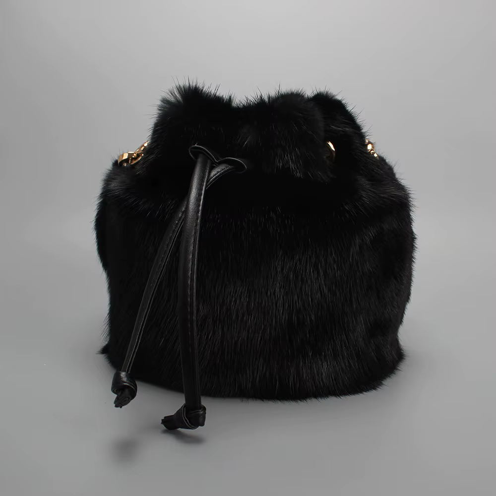 Sac seau en vraie fourrure de vison pour femmes