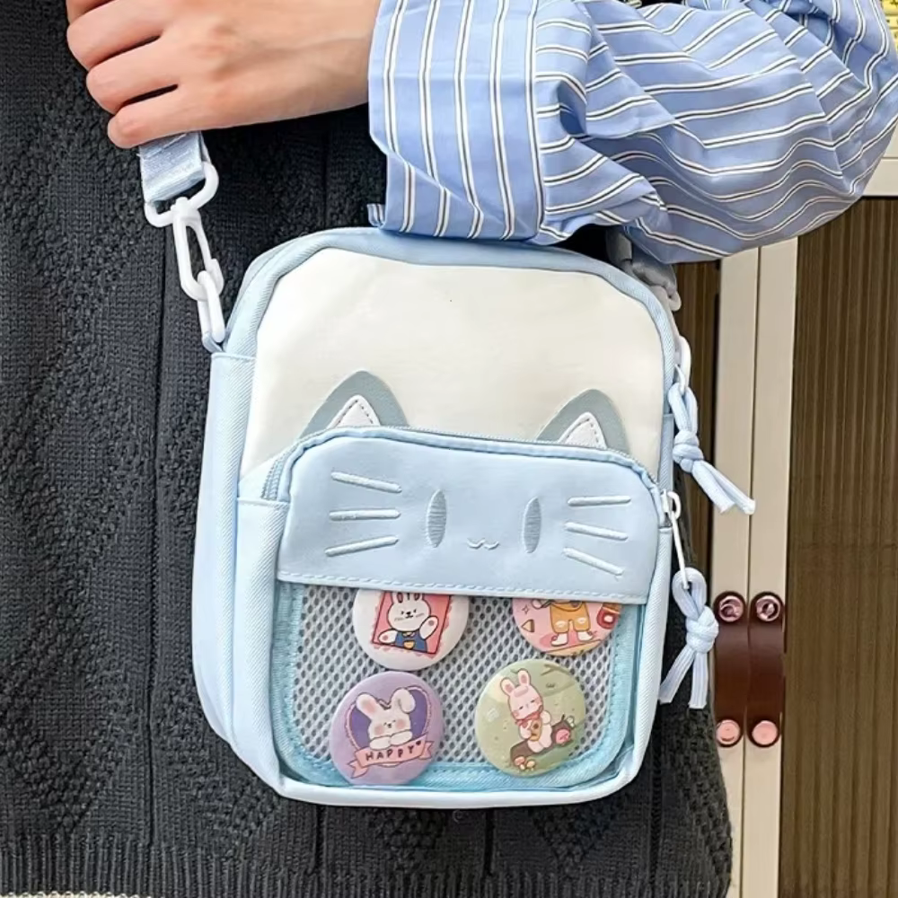 Tendance femmes Ita sacs mignon dessin animé chat brodé dame banlieue sac bricolage Badge sac décontracté femme