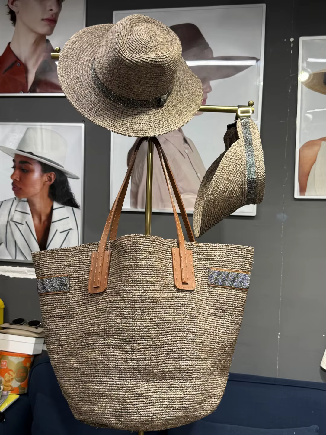 Nouveauté 2026 : Ensemble sac à main et chapeau en raphia tressé pour femme — Élégant