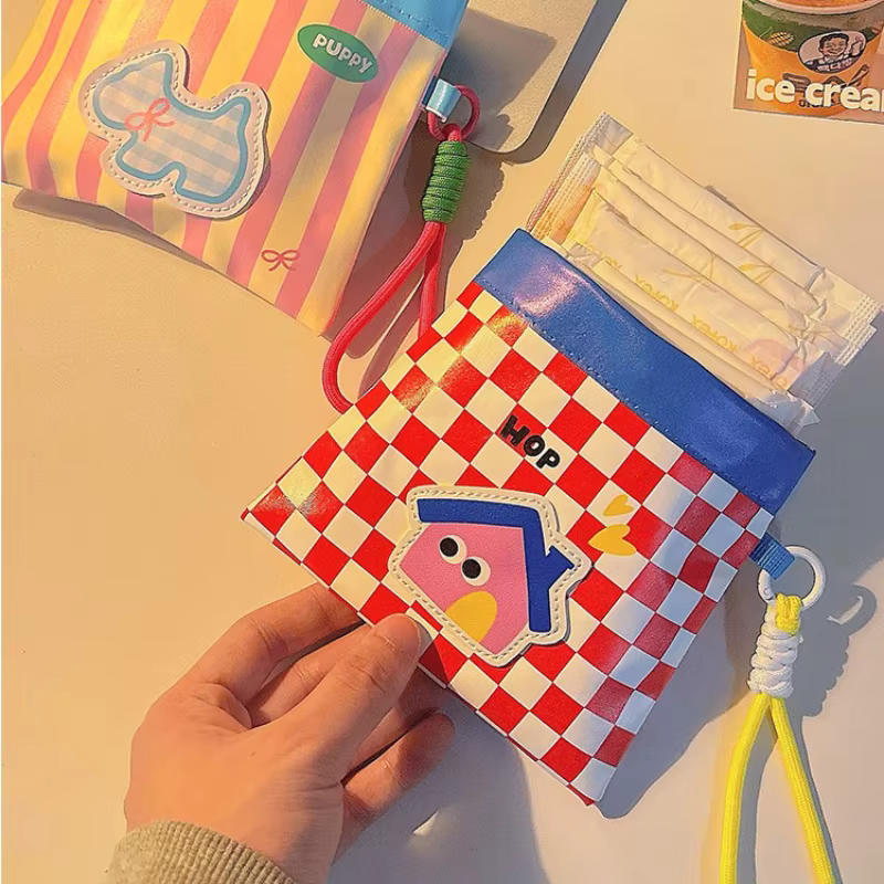Pochette de maquillage Dopamine PU avec sangle tressée, pour ranger les tampons, le rouge à lèvres, les pièces de monnaie et les écouteurs, mignonne et portable pour les étudiants et les trajets quoti