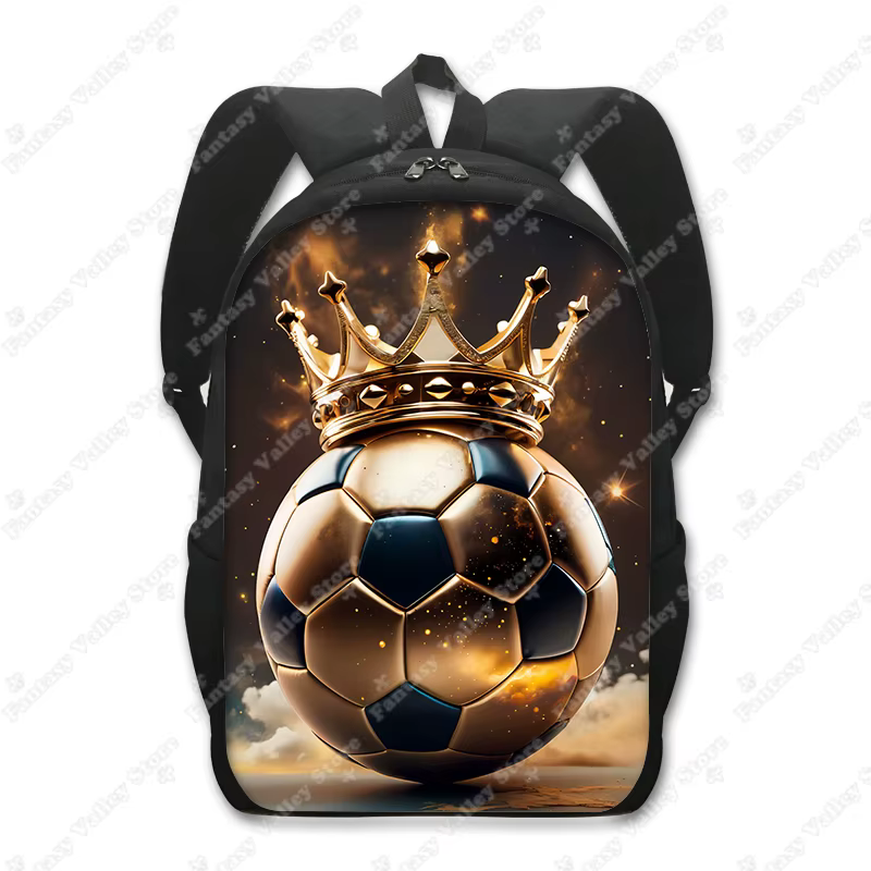 Sac à dos de football doré avec imprimé couronne