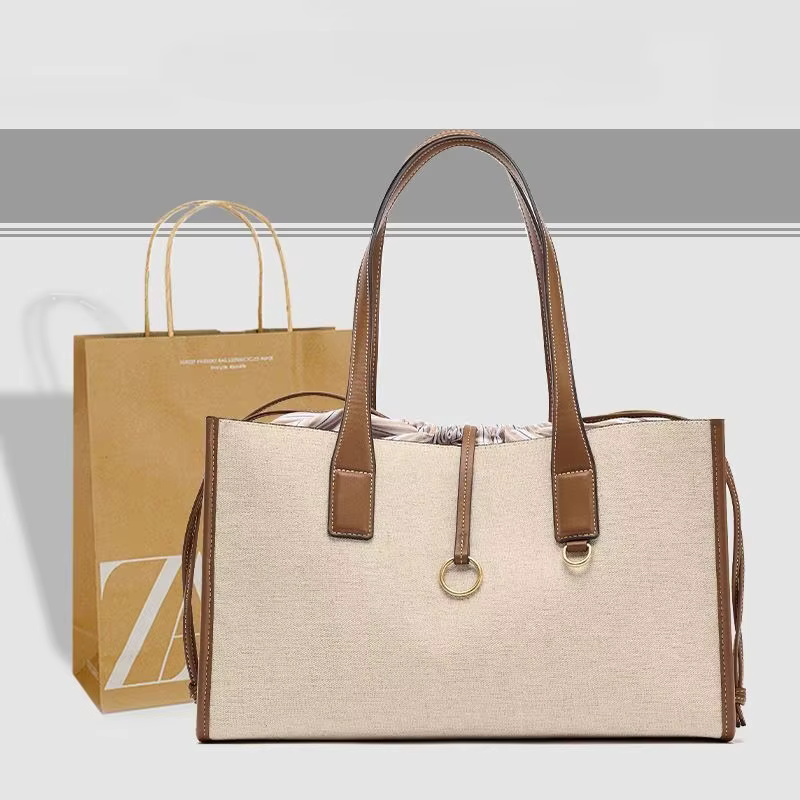 Sac fourre-tout JIAERDI beige à blocs de couleur pour femme