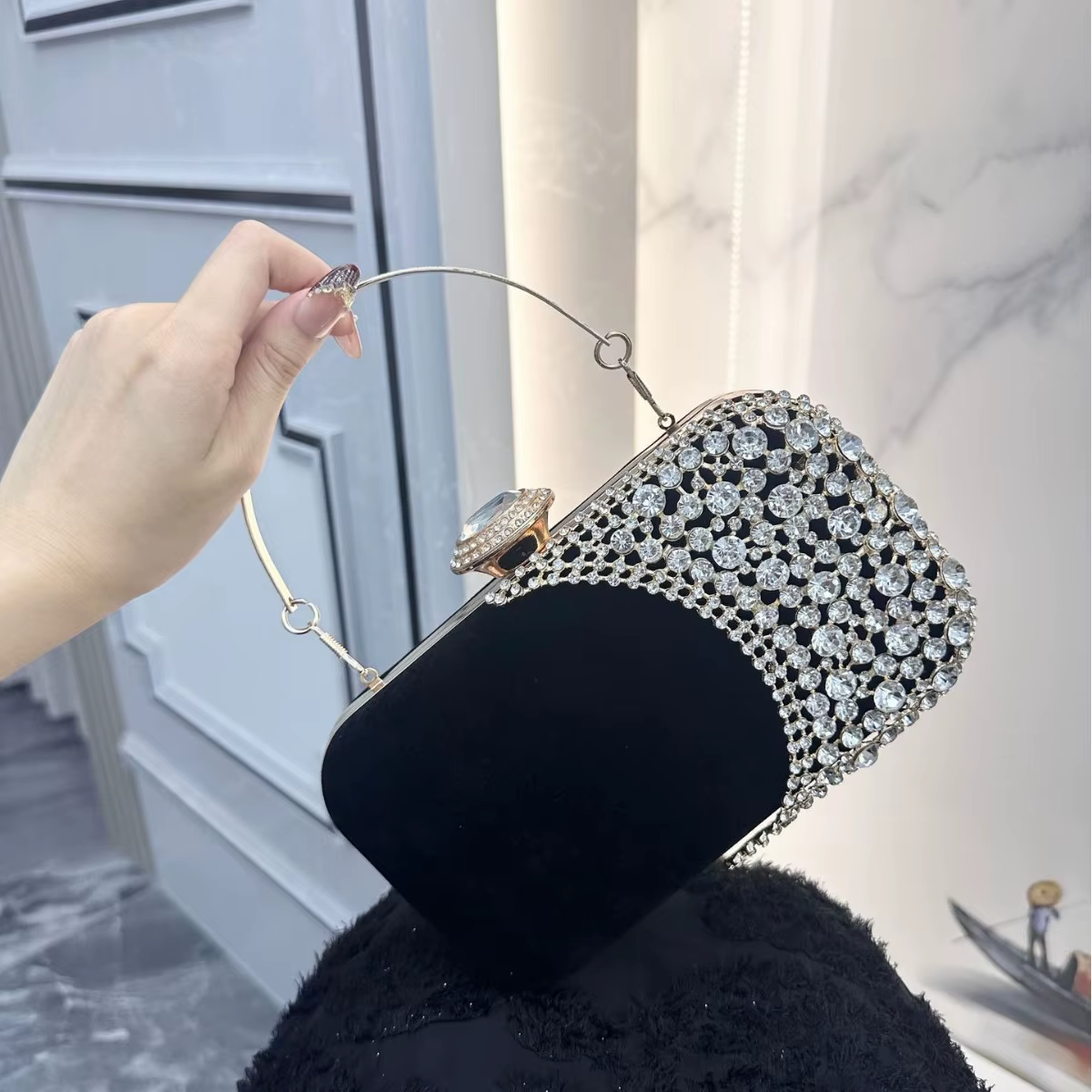 Pochette de soirée rétro diamant intégré pour femmes