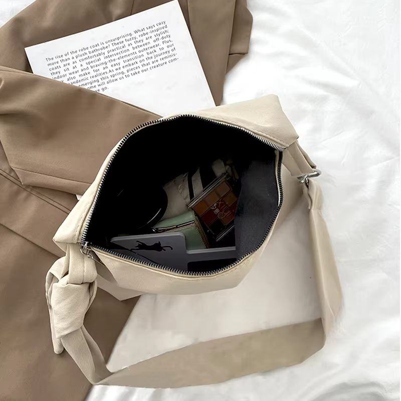 Sac à bandoulière noir pour femmes et filles, sac à main décontracté, solide, simple, sangles nouées, messager initié, fourre-tout