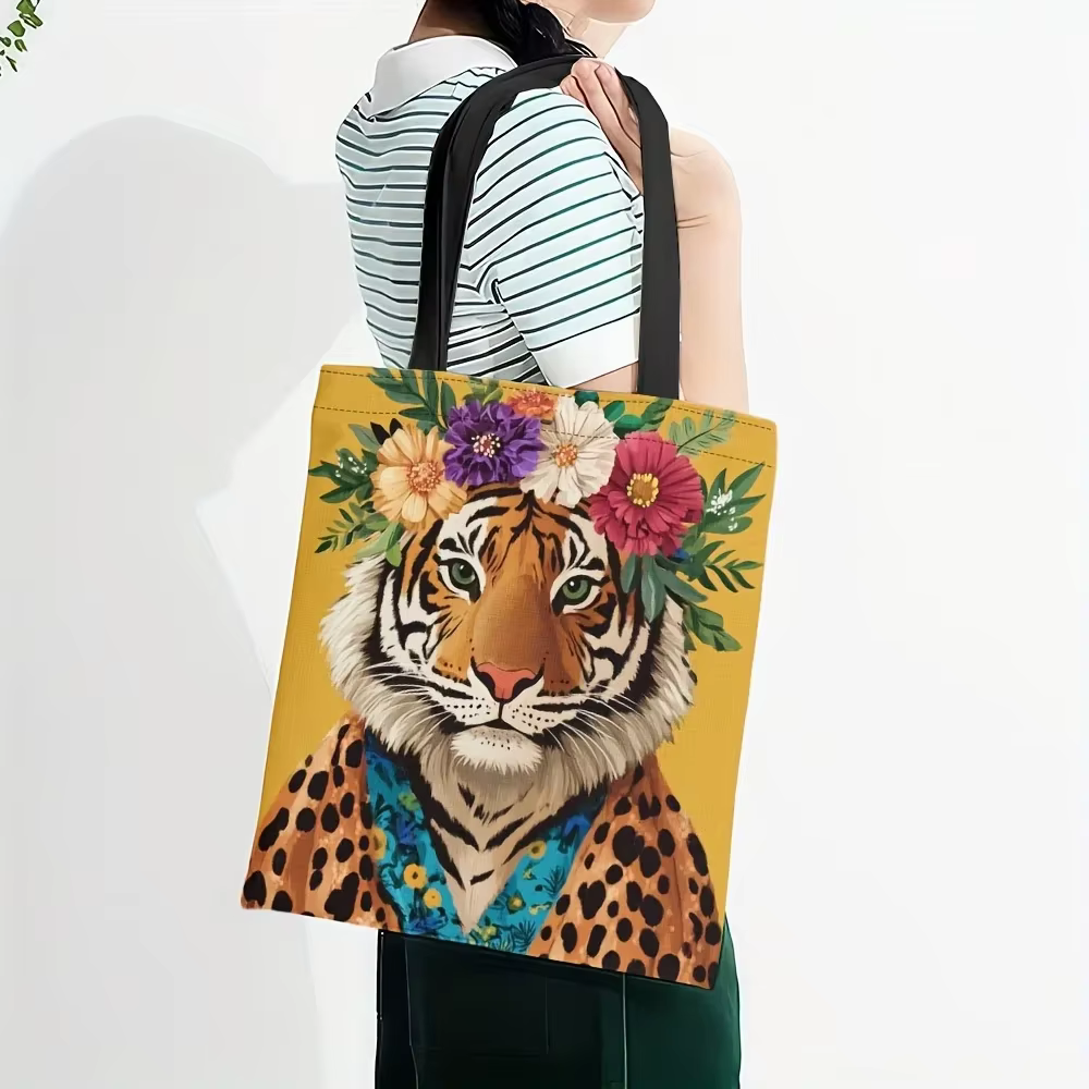 Sac fourre-tout élégant imprimé tigre et léopard