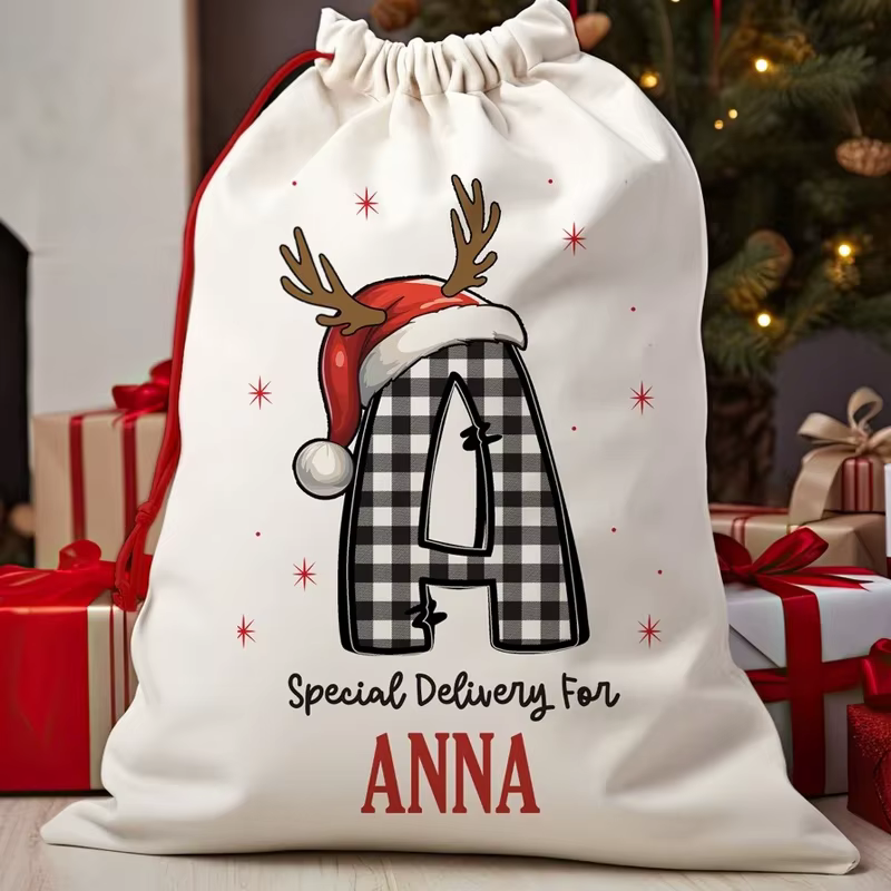 Sac cadeau personnalisé joyeux noël à cordon
