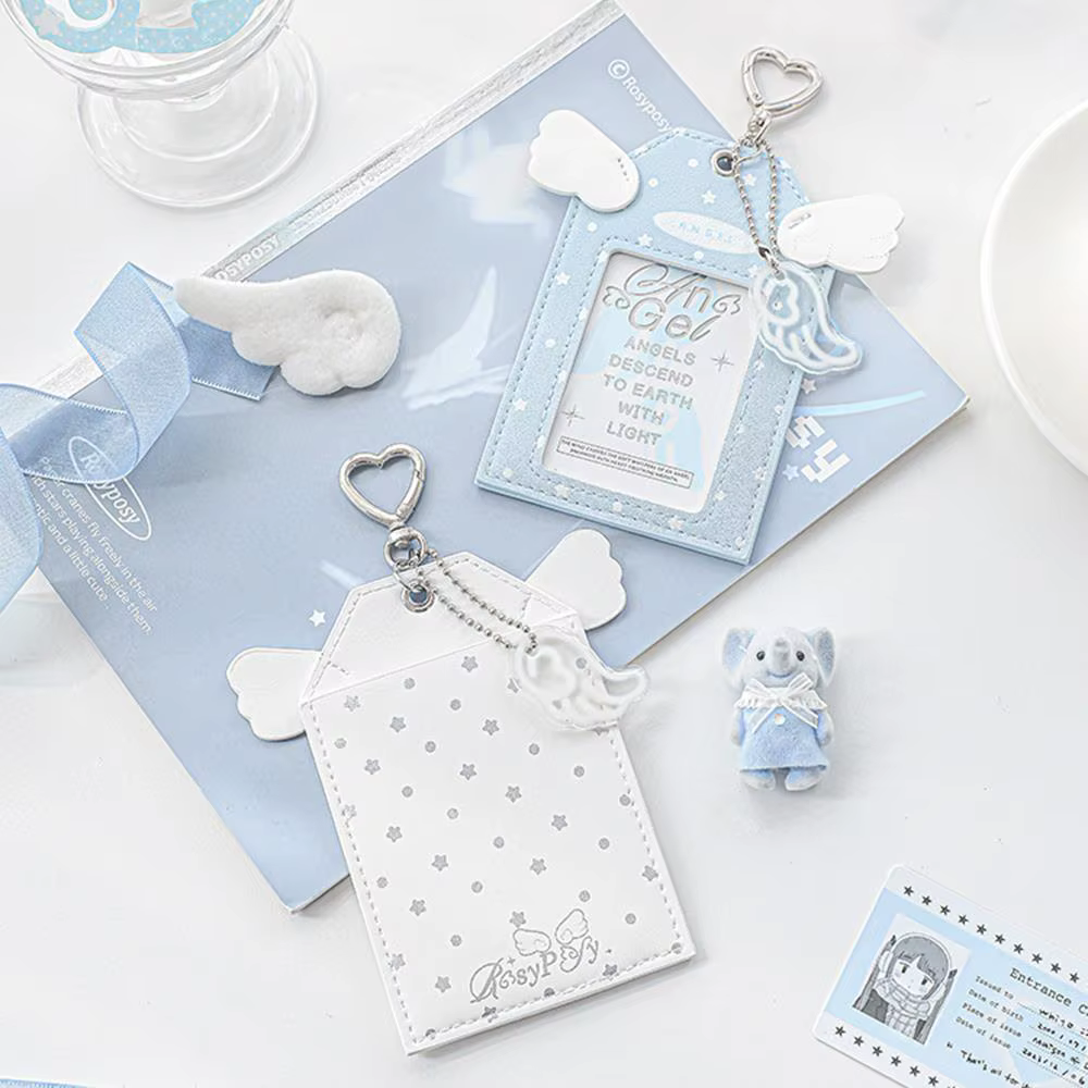 Ensemble de porte-cartes en cuir PU Aile d'ange avec breloque métallique