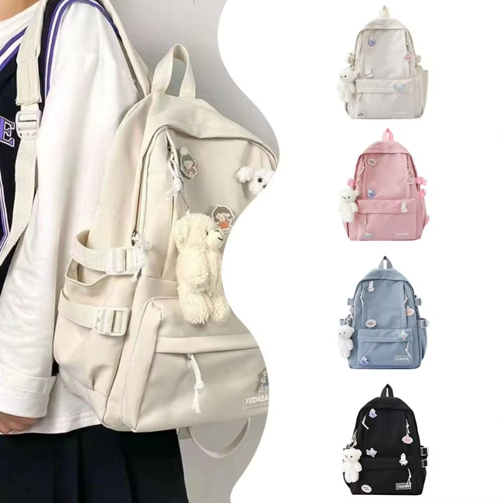 Nouveau sac d'école de grande capacité Portable couleur unie sac à dos léger sangle réglable sac de voyage en toile unisexe