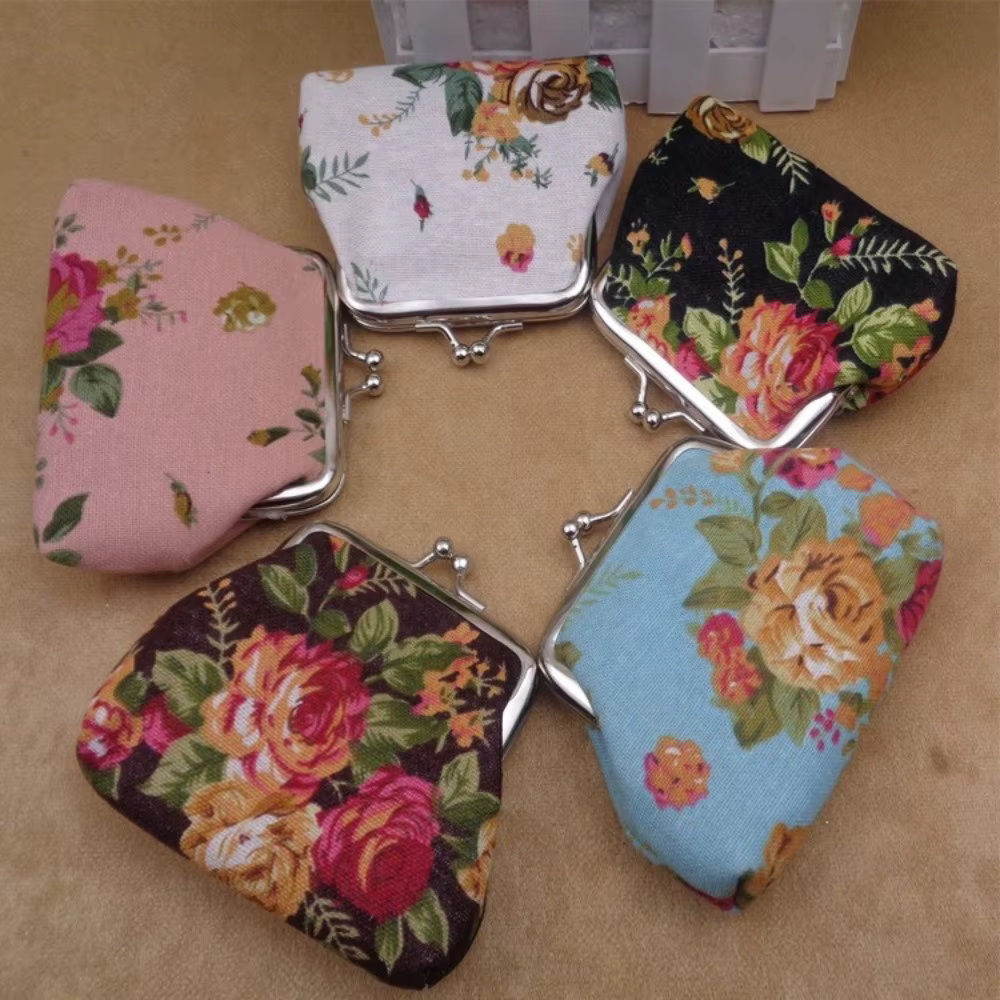 Mini porte-monnaie en toile imprimé Floral Rose