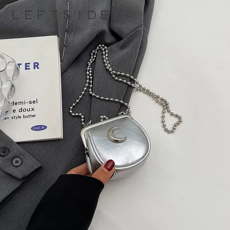 Mini sacs à bandoulière en cuir argenté pour femmes
