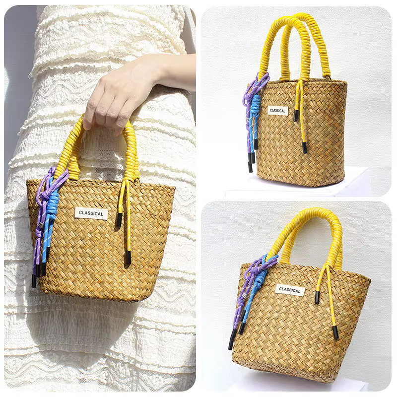 1 pièces sac fourre-tout tissé à la main panier de plage sac de marché