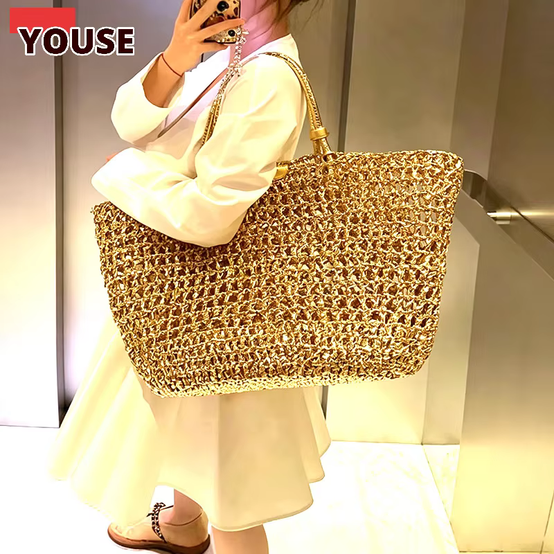 Sac fourre-tout de luxe en maille métallique dorée pour femme