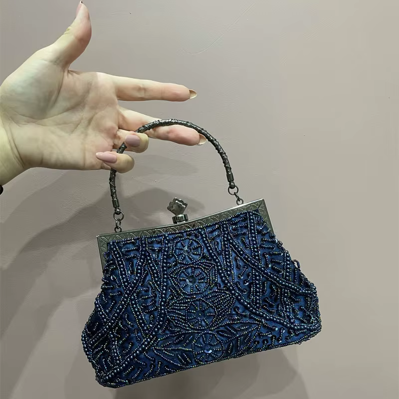 Sac à main de soirée bleu foncé vintage pour femmes