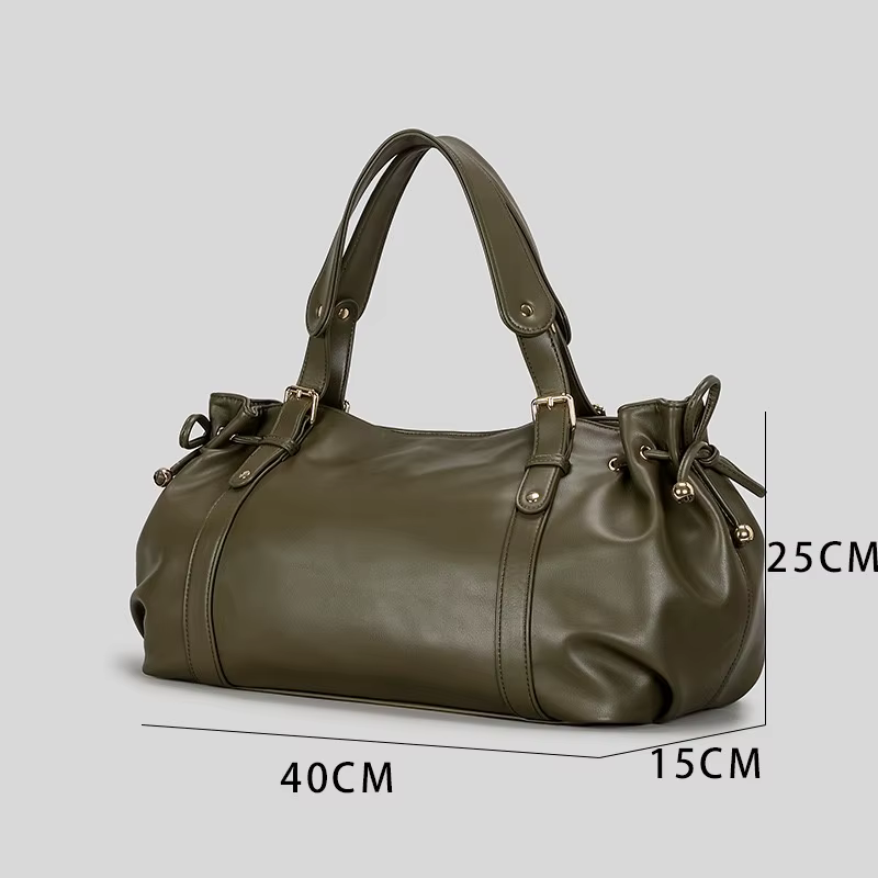 Sac fourre-tout vintage en cuir souple plissé avec cordon de serrage