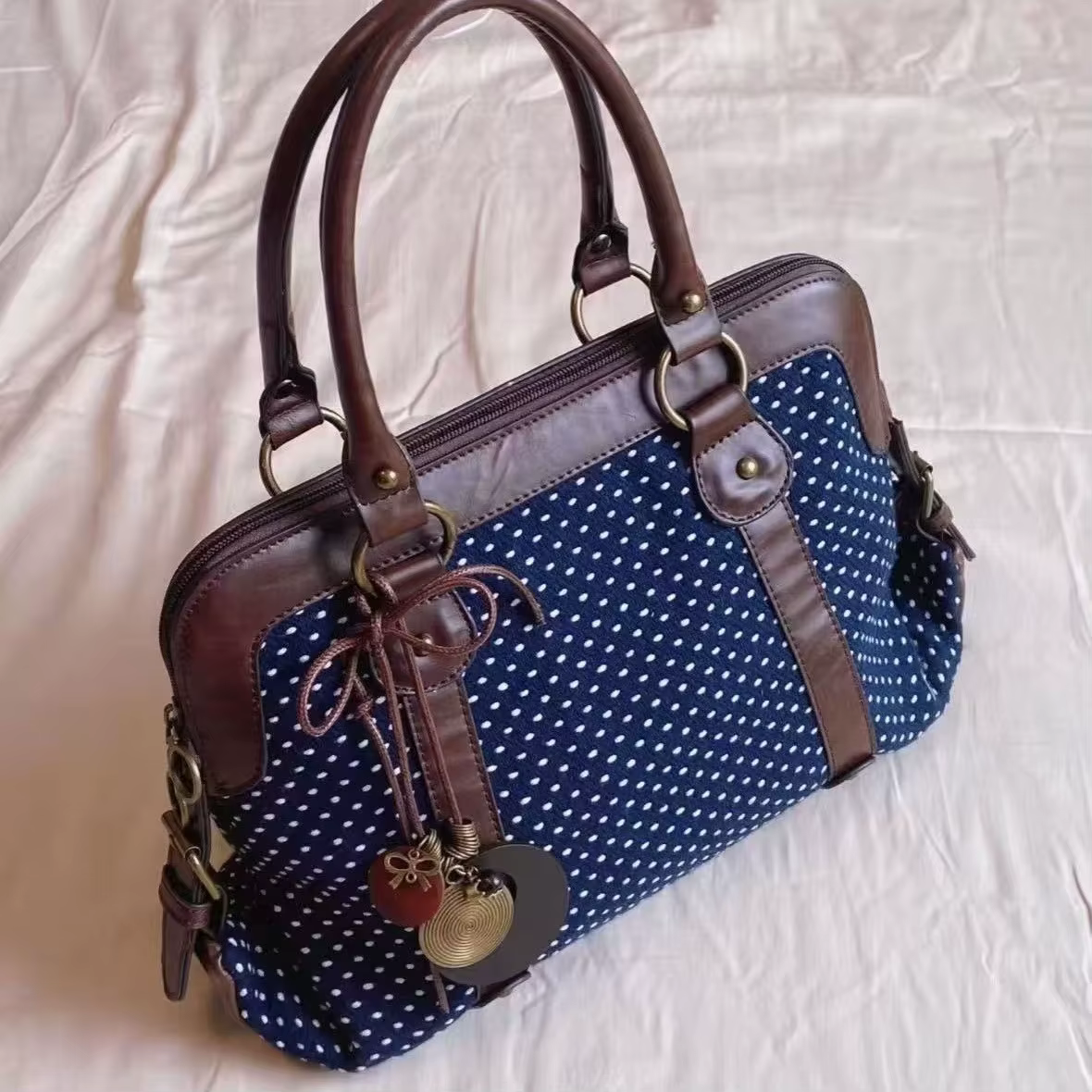 Sac à main coréen rétro à pois