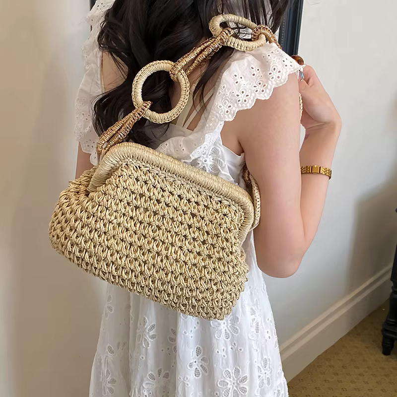 Sac à bandoulière rond grand format avec chaîne pour femme