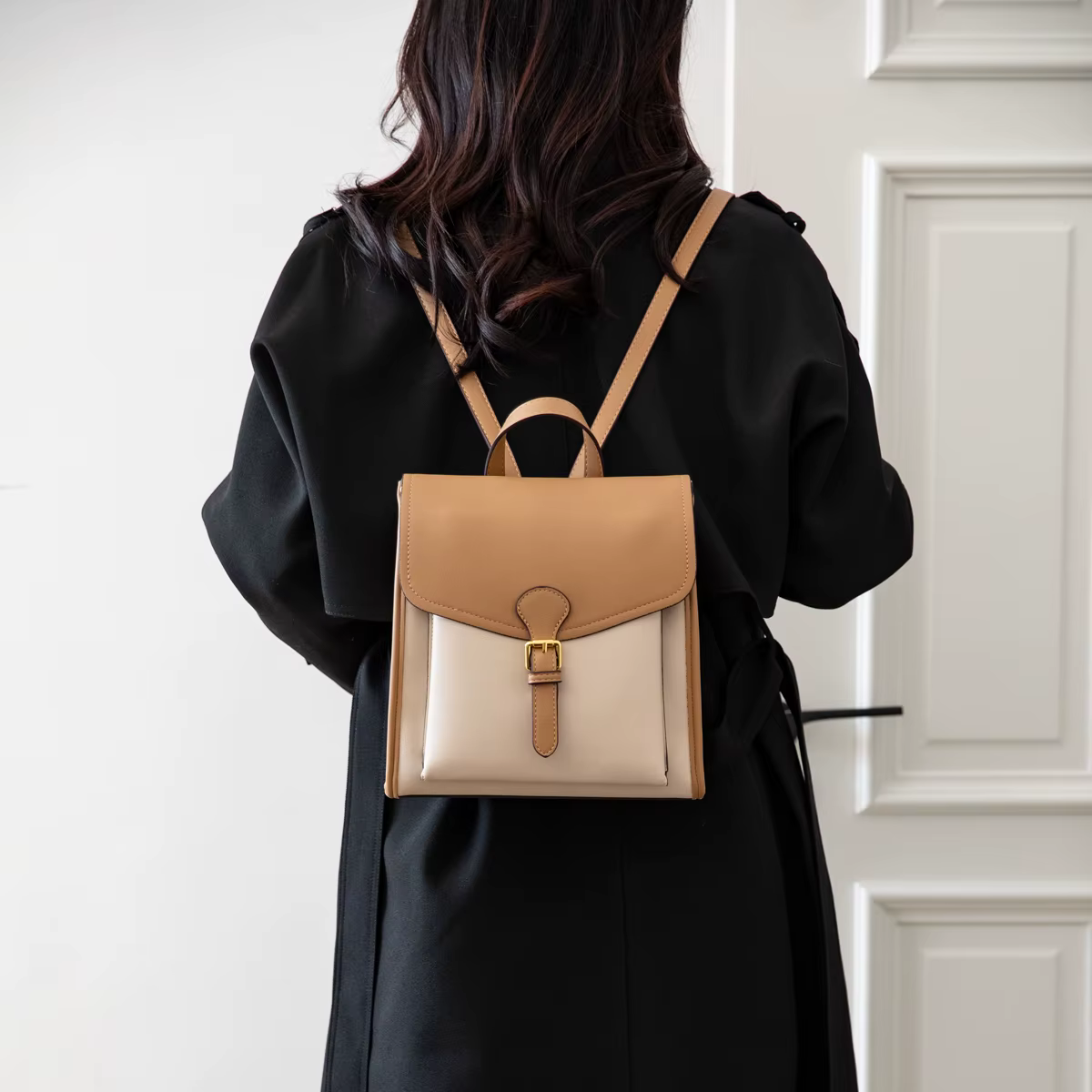 Sac à dos en cuir bicolore pour femme