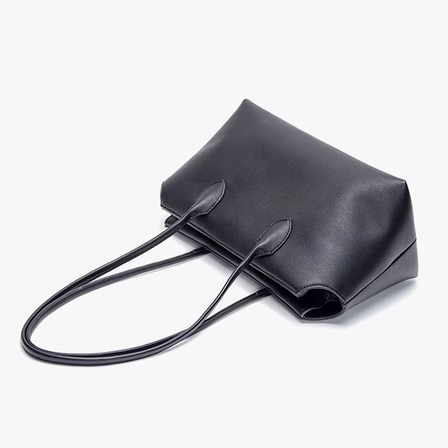 Sac à poignée supérieure noir en cuir Pu souple, fourre-tout de couleur unie avec fermeture éclair, sac à bandoulière simple pour femmes, grande capacité décontracté polyvalent