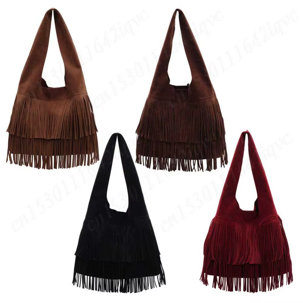Sac sous les bras à franges en faux daim pour femme