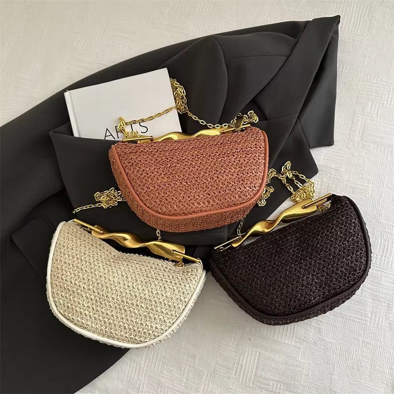 Gusure été concepteur épaule sac à bandoulière paille tissage pochette sac à main femmes boulette bandoulière sac de plage mode nuage sac à main