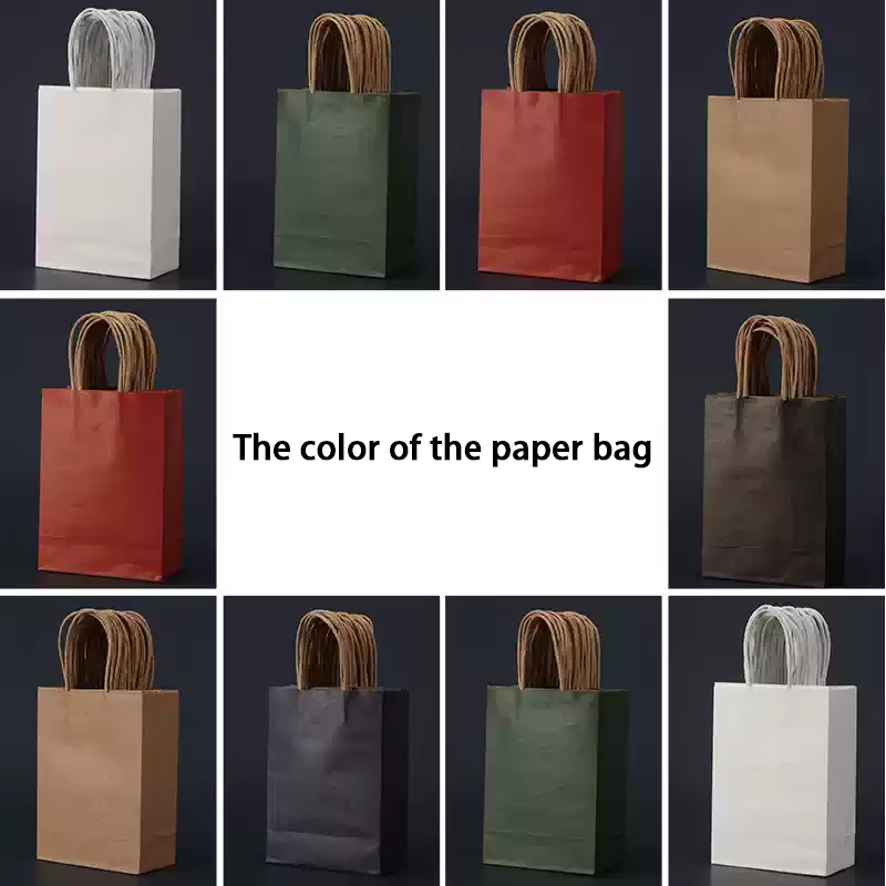 Sacs à main en papier Kraft, 50 pièces, sacs à main pour thé au lait, cosmétiques à emporter, magasin de vêtements, sacs d'emballage cadeau, Logo imprimé personnalisé