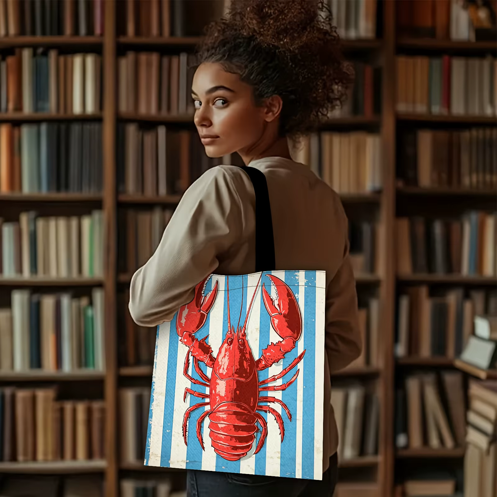 Sac fourre-tout élégant rétro imprimé homard rouge