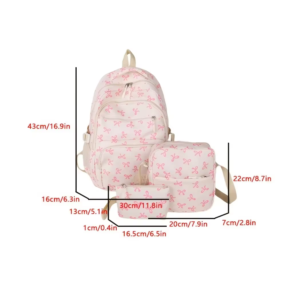3 pièces/ensemble mignon grande capacité arc sac à dos nœud imprimé Nylon sac d'école sangle réglable voyage sac à dos