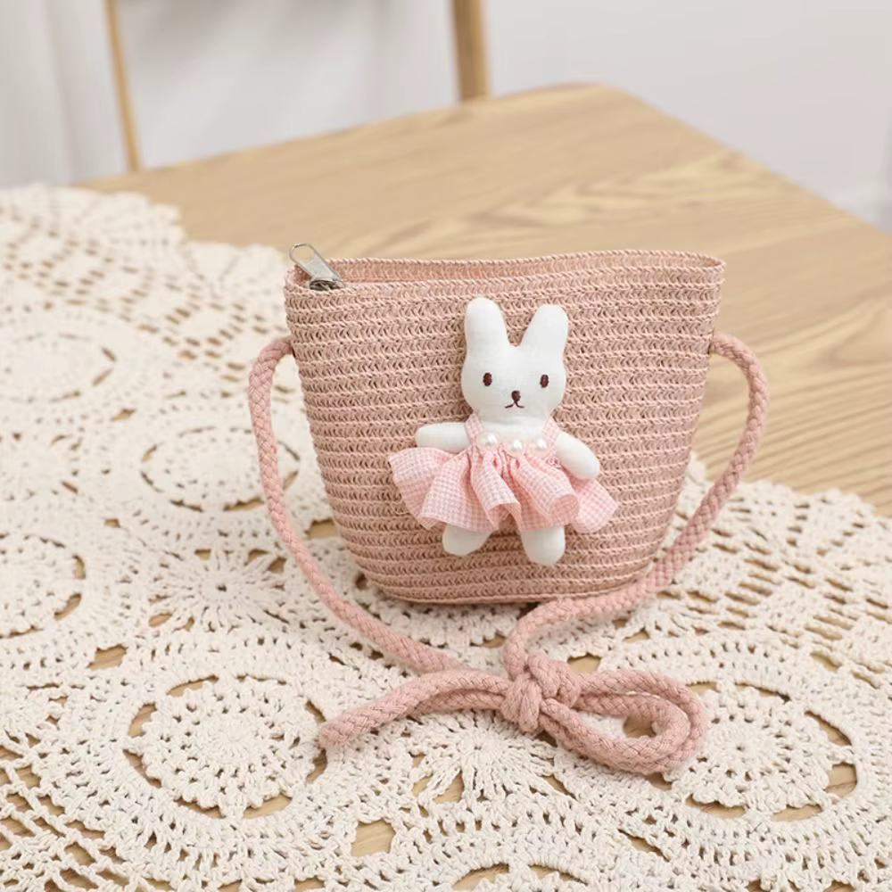 Mini sac à main en paille avec fermeture éclair pour enfant