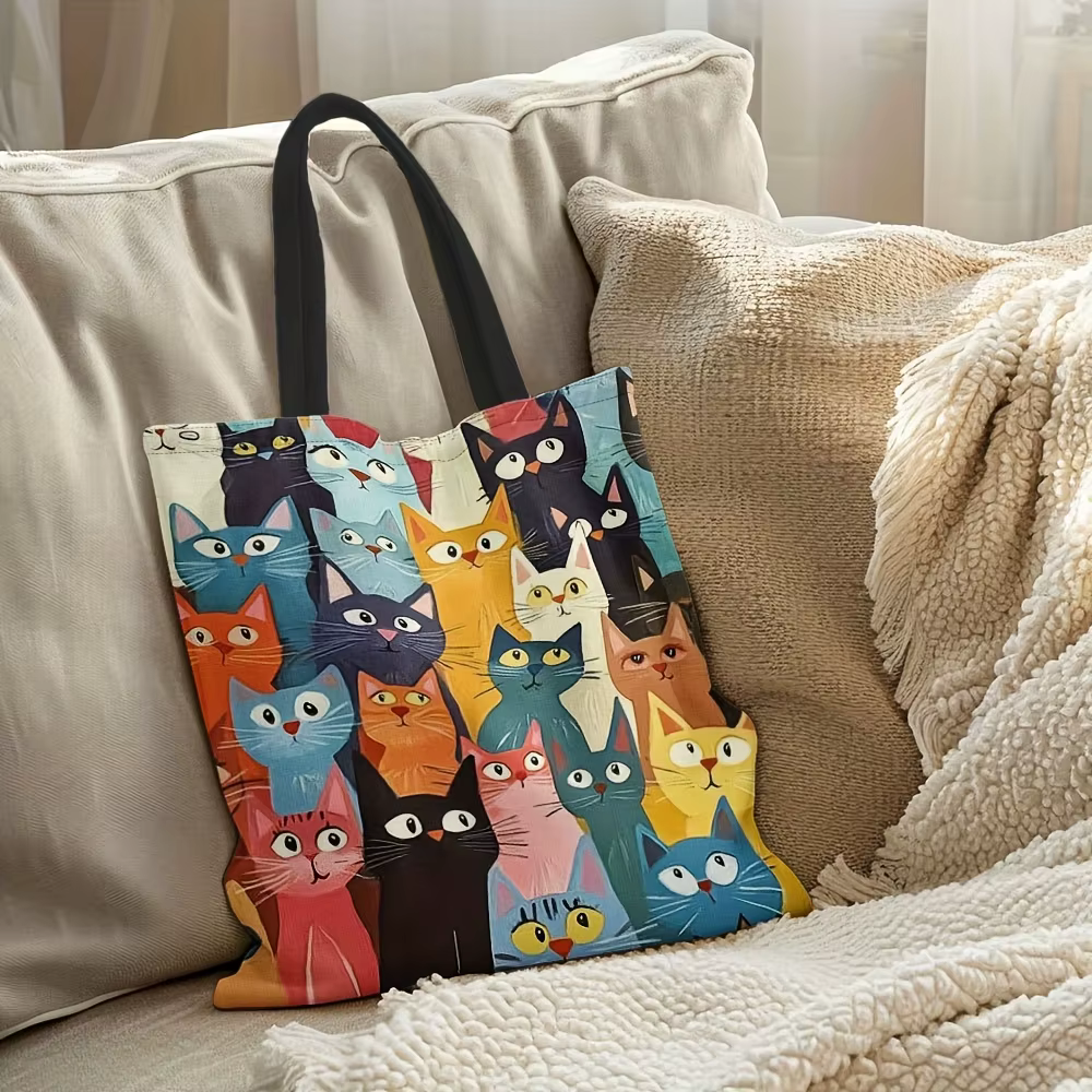 1 sac fourre-tout à motif de chat coloré – Sac à main à bandoulière réutilisable et élégant pour hommes et femmes