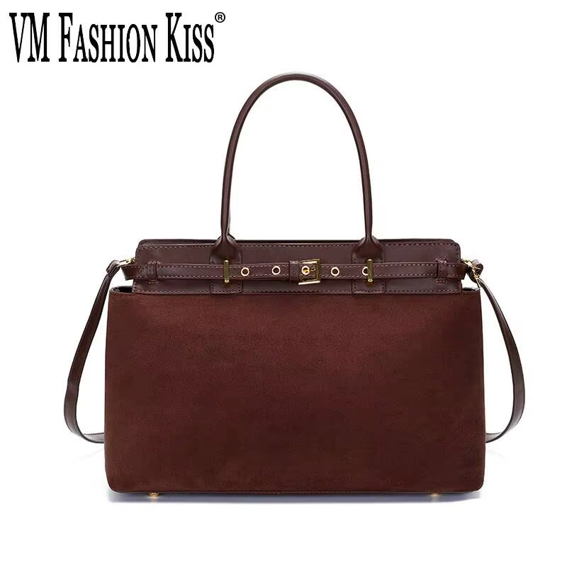 Hiver mat café Camel grand fourre-tout Style russe Faux daim cuir PU femmes sac à main Nubuck banlieue bureau sac à bandoulière