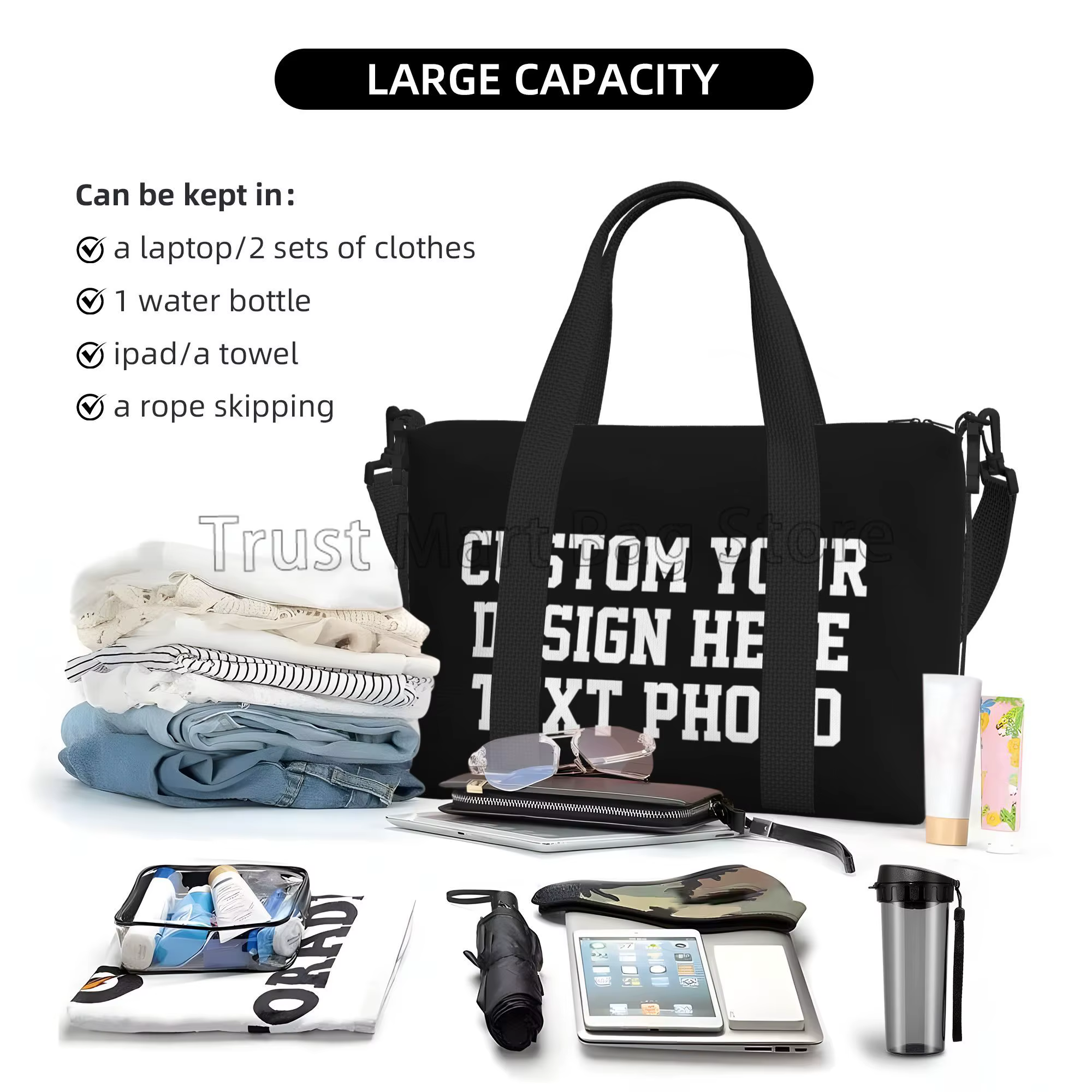 Personnalisez votre conception texte Photo impression sacs de sport personnalisé Durable week-end sac de nuit pour femmes hommes voyage sac de bagage