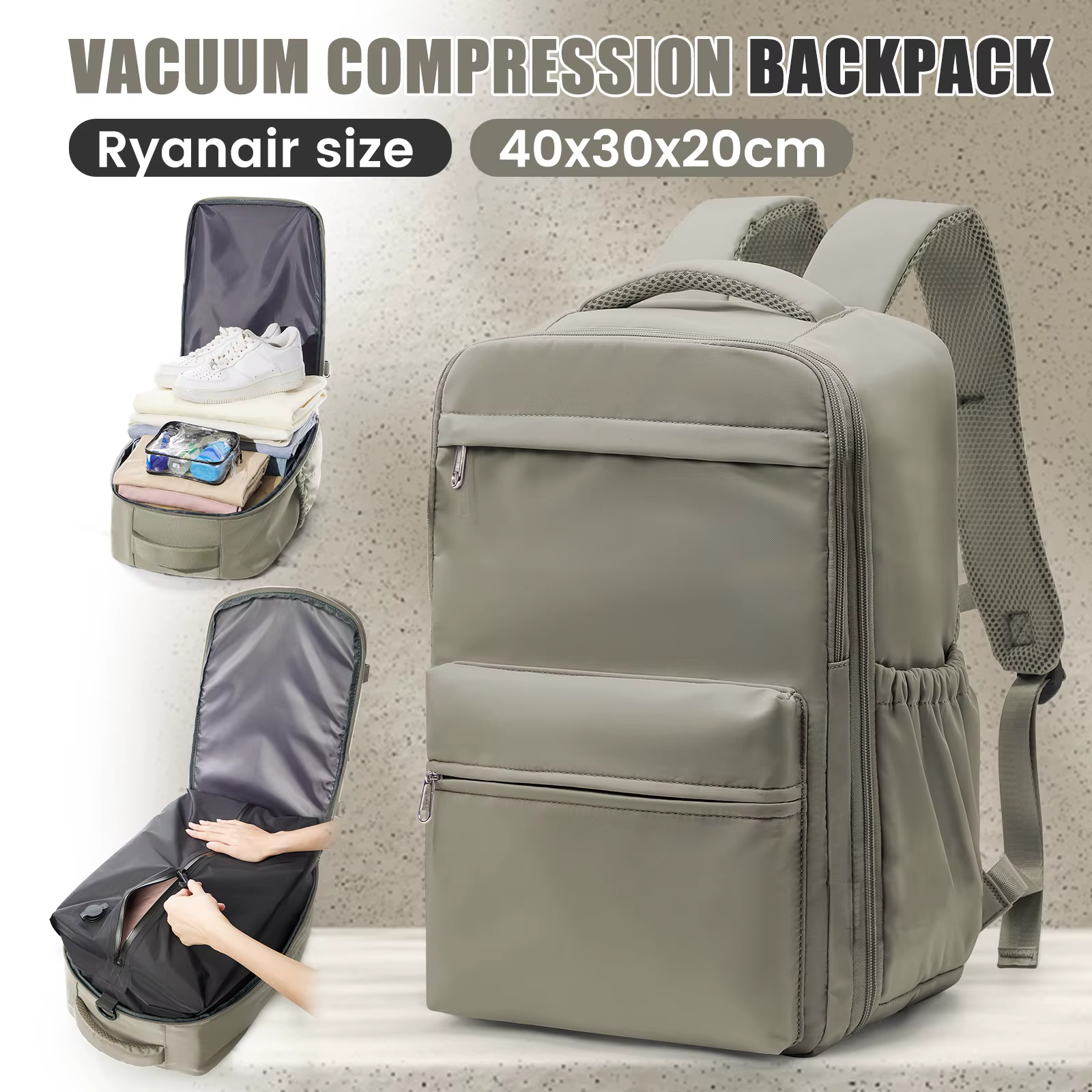 Ryanair 40x30x20 sac à dos de voyage sac à dos de compression sous vide avec pompe
