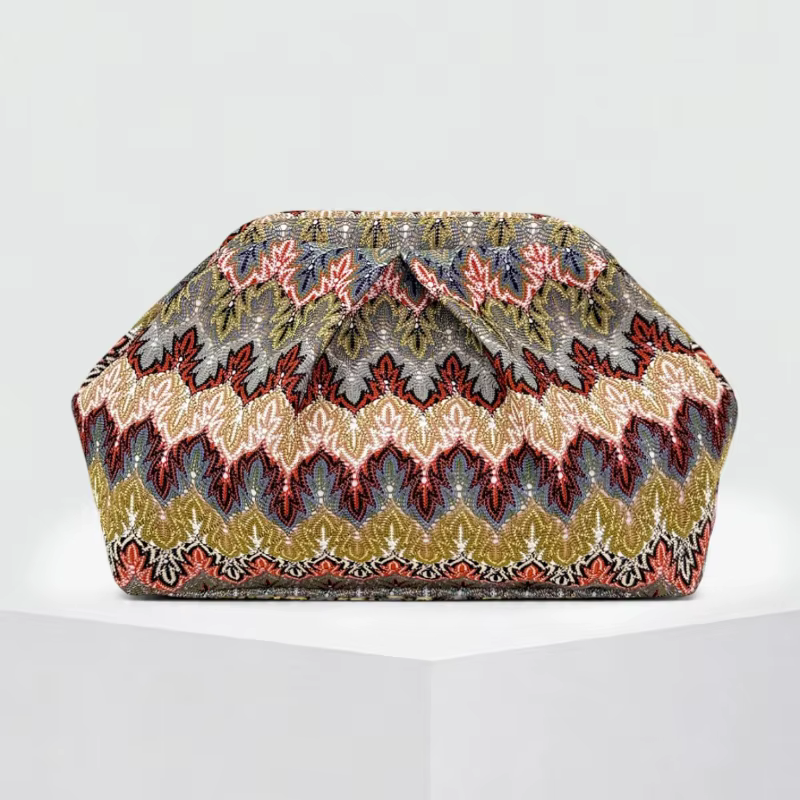 Sac fourre-tout tricoté à rayures ondulées style bohème