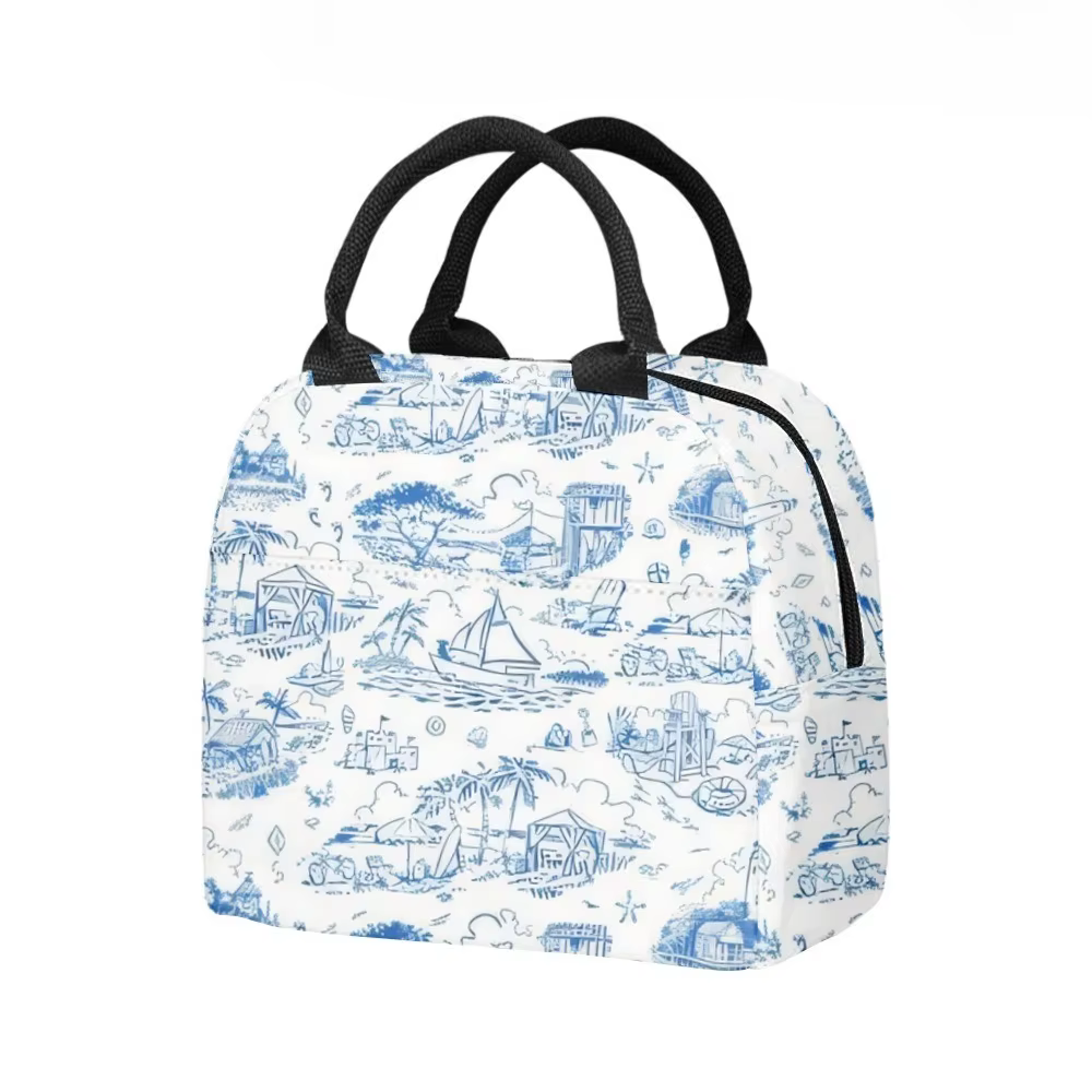 Palmiers plage surf sac à déjeuner isolé poche latérale étanche réutilisable bureau conception facile à nettoyer pour le travail école pique-niques