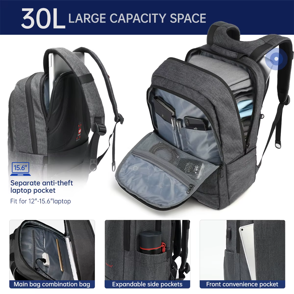 Tigernu-Sac à dos antivol avec chargement USB pour femme