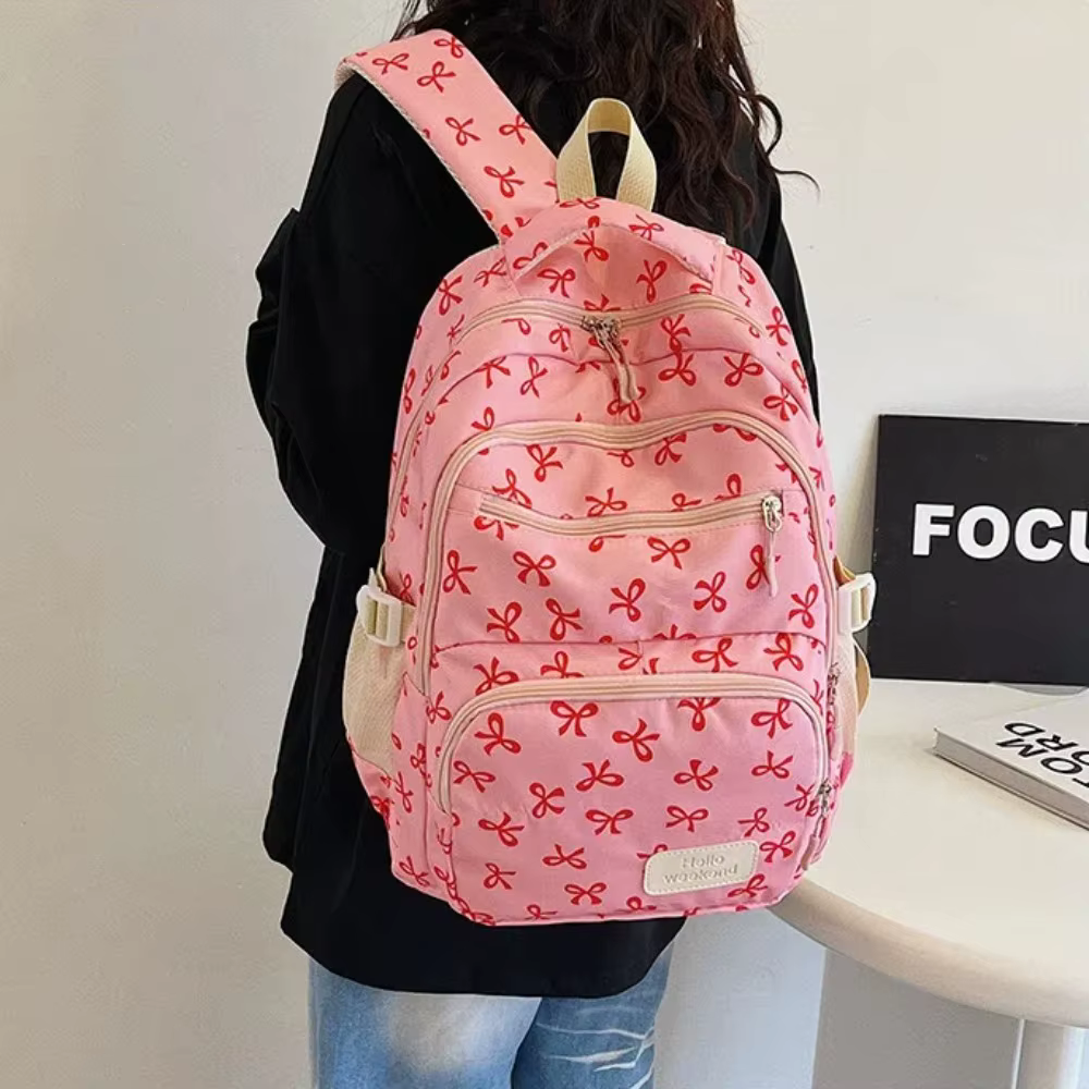 3 pièces/ensemble mignon grande capacité arc sac à dos nœud imprimé Nylon sac d'école sangle réglable voyage sac à dos