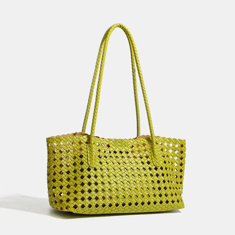 Sac fourre-tout tissé vert citron avec pochette