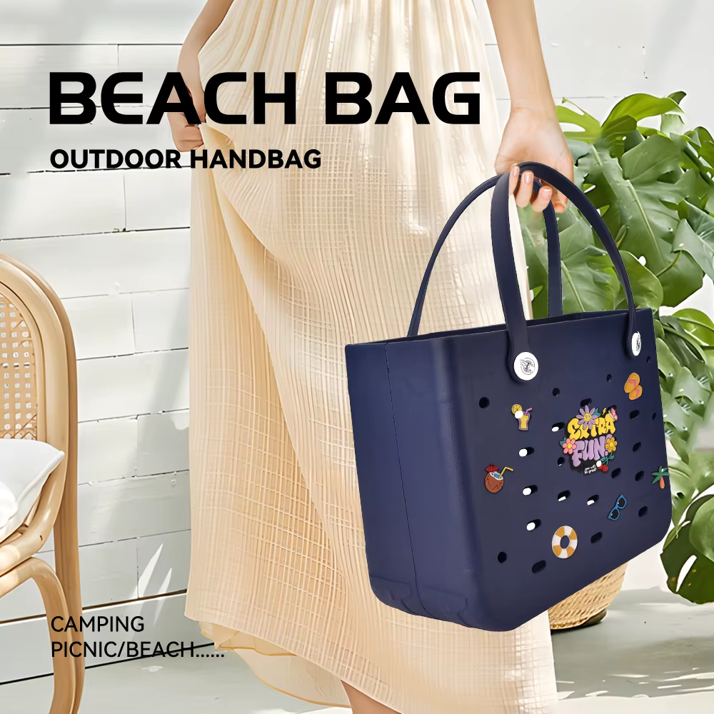 M/L/XL sac de plage mode EVA imperméable en caoutchouc pique-nique panier de rangement voyage Shopping sac à main femmes épaule couleur unie sac fourre-tout
