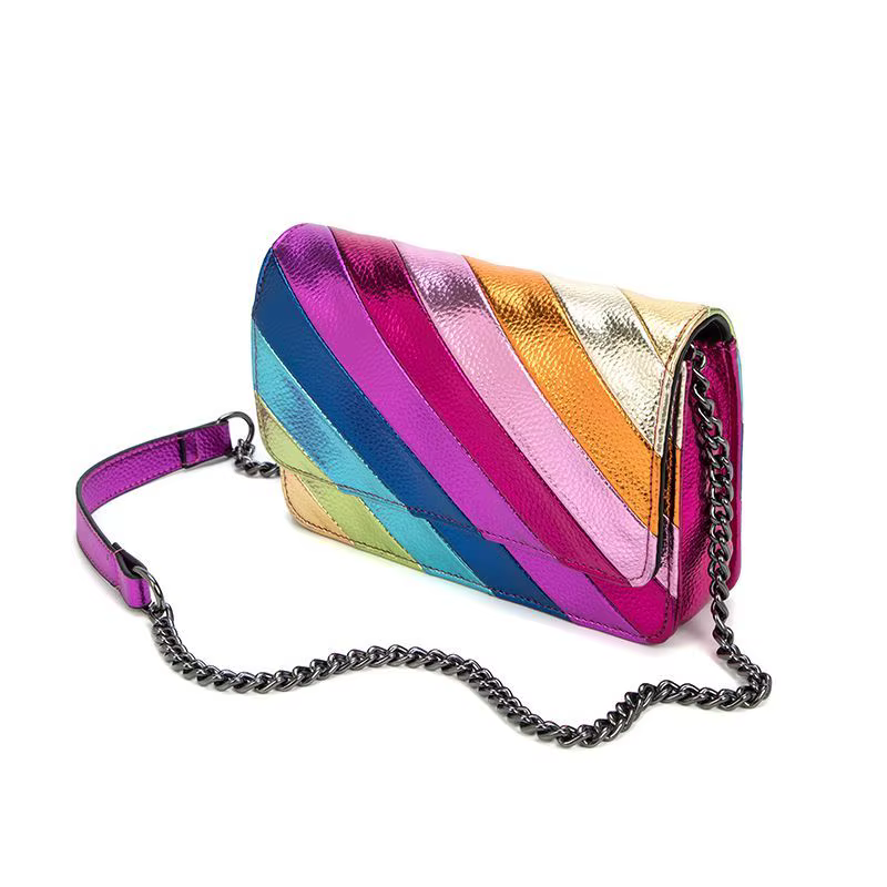 Arc-en-ciel femmes sacs à bandoulière petit sac à main carré mode chaîne colorée sac