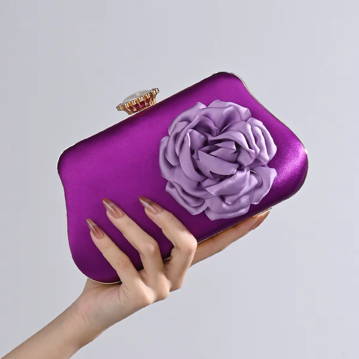 Pochette de soirée en Satin à fleurs exquises