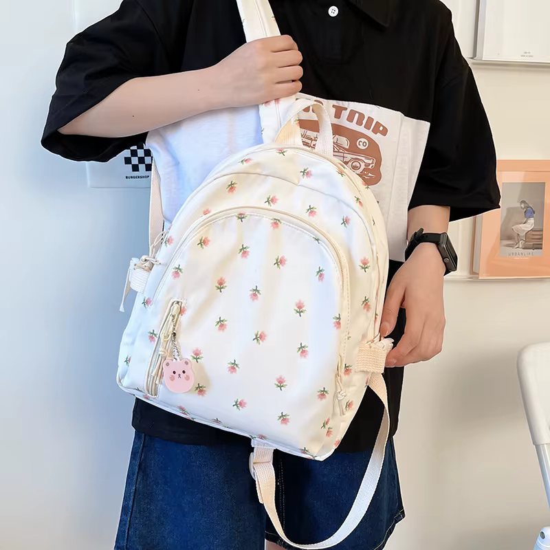 Petit sac à dos imprimé de fleurs fraîches pour femmes et filles