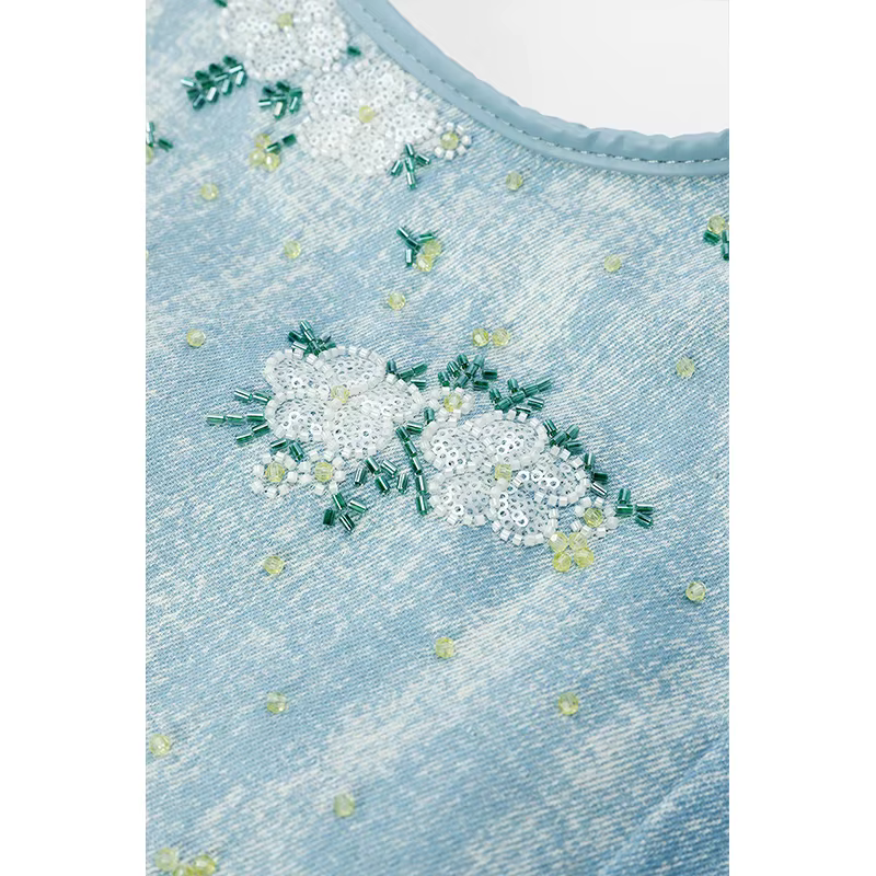 ELFSACK Sac fourre-tout à bandoulière en denim bleu clair avec broderie florale pour femme