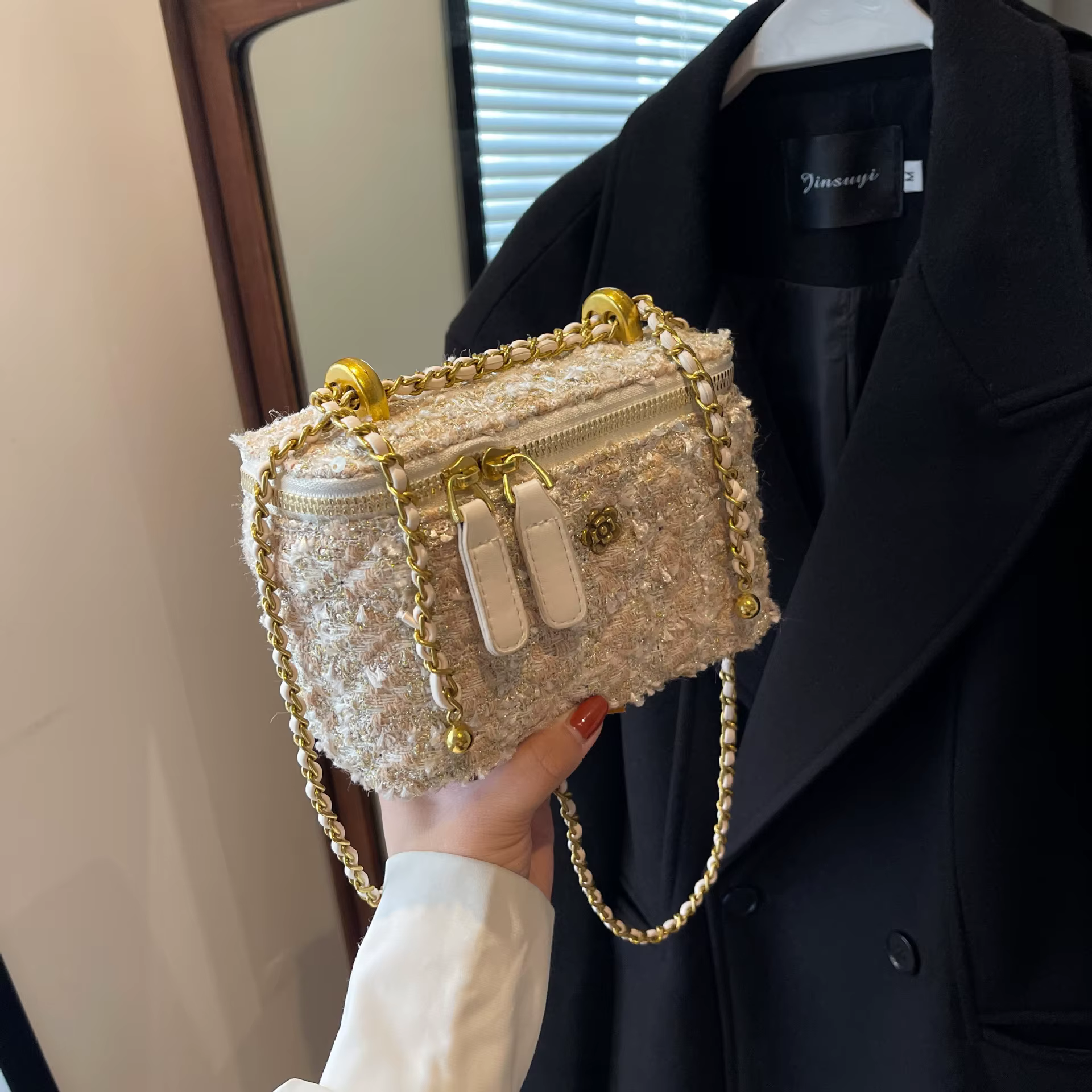 Sac à bandoulière en velours pour femme