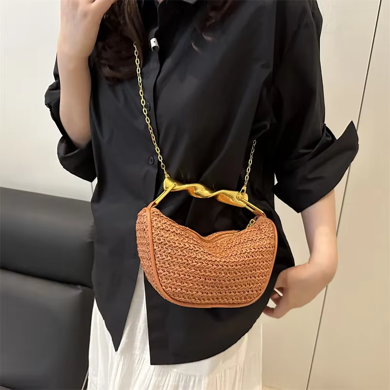 Gusure été concepteur épaule sac à bandoulière paille tissage pochette sac à main femmes boulette bandoulière sac de plage mode nuage sac à main