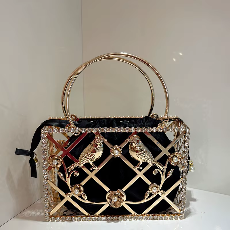 Seau Cage à oiseaux Mini sac à main femmes or gland sac à main
