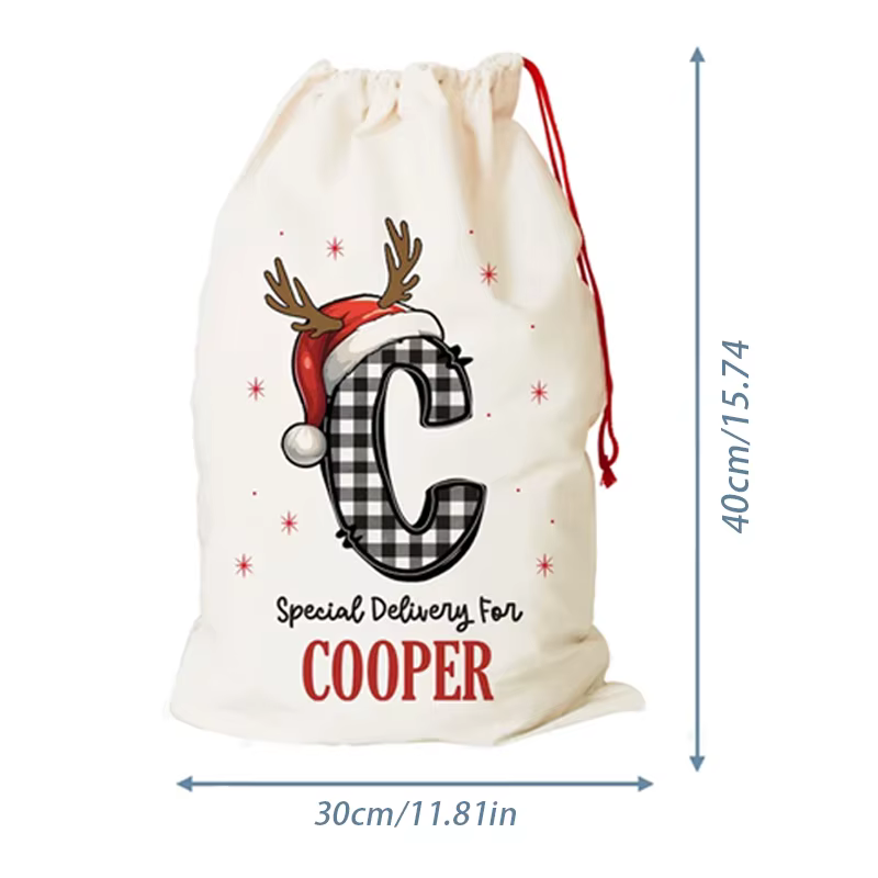 Sac cadeau personnalisé joyeux noël à cordon